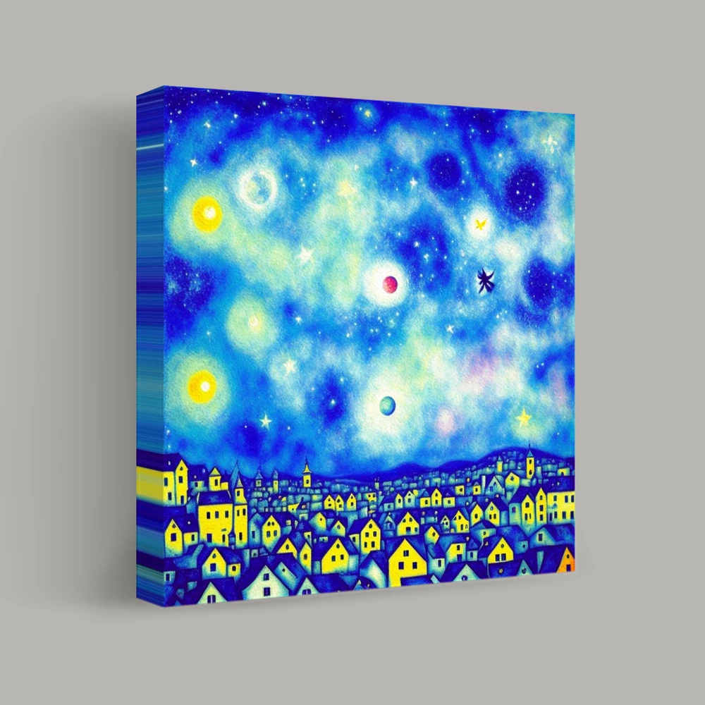 Starlit Whimsy Over the Town — canvas