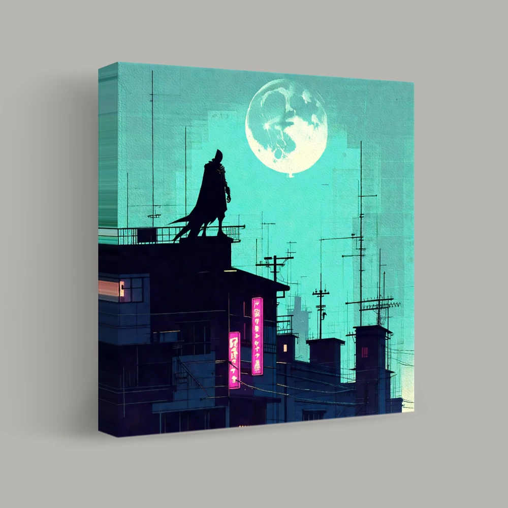 Moonlit Guardian of the Rooftops — canvas