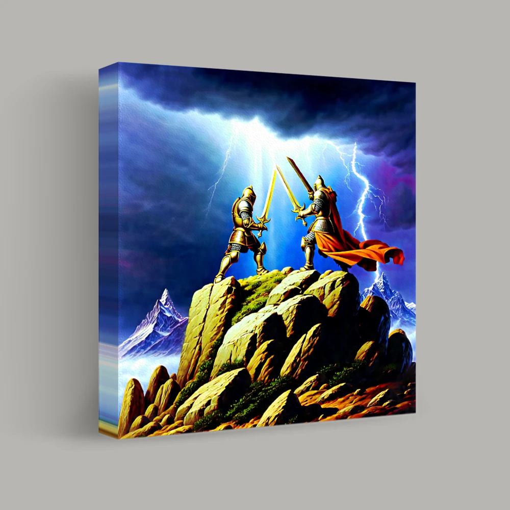 Clash on the Mountain Peak — canvas