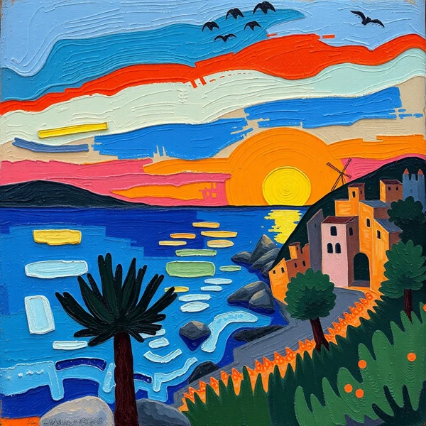 Sunset Over the Coastal Village